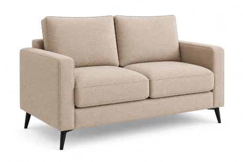 Image of Modern 2 Seater Fabric Sofa for Living Room | Upholstered Loveseat Couch with High-Density Foam Cushions | Durable Wooden Frame & Metal Legs | Comfortable Sofa for Bedroom, Office & Lounge | Beige