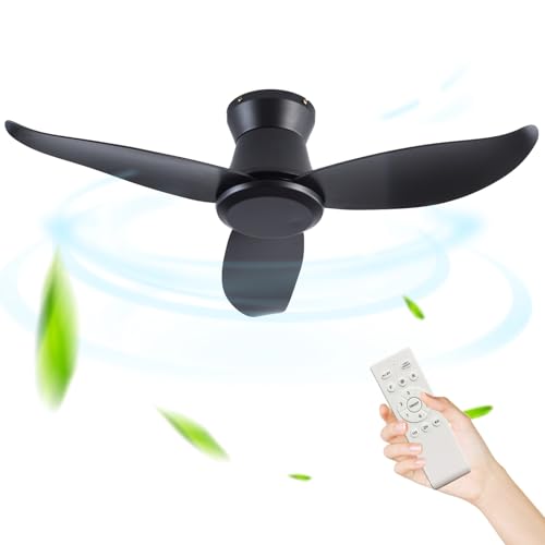 Ventilador de techo retro negro de 36 pulgadas, 3 aspas, motor CC de 6 velocidades, silencioso, reversible, pequeño ventilador de techo para dormitorio o salón, sin luces, elegante acabado blanco