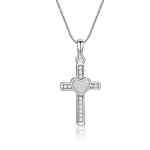 Cherished Moments Children's Sterling Silver Cross Necklace with Hearts for First Communion Gift for Girls
