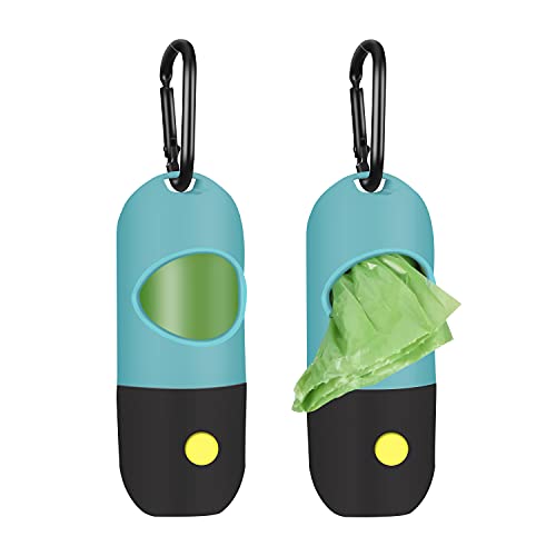 2 Pack Dog Poop Waste Bag Holder Dispenser with LED Flashlight and 2 Rolls Dog Poop Waste Bags, Pet Waste Bag Holder, Dog Walking Accessory