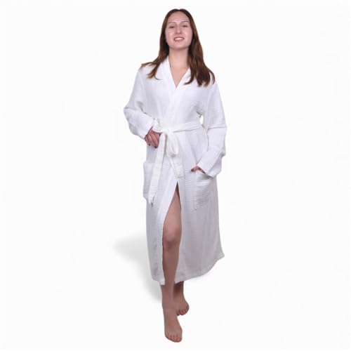 Image of Muslin Bathrobe - Cotton Gauze Robe for Women and Men - Lightweight Breathable Summer Kimono - Boho Spa /Maternity Robe