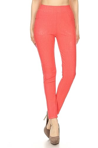 Image of Leggings Depot Women's Cotton Blend Stretch Pull-on Jeggings Casual Pants with Pockets (Available in Plus Size)