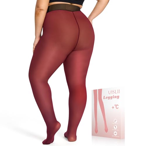 UISLII Plus Size Fleece Lined Tights Women,Warm Pantyhose Leggings Women,Fake Translucent Thermal Skin Colored Tights Winter.