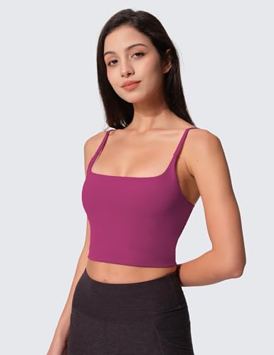 Image of Womens Scoop Neck Longline Sports Bra U Back Adjustable Strap Double Lined Workout Crop Tank Top with Built in Pads