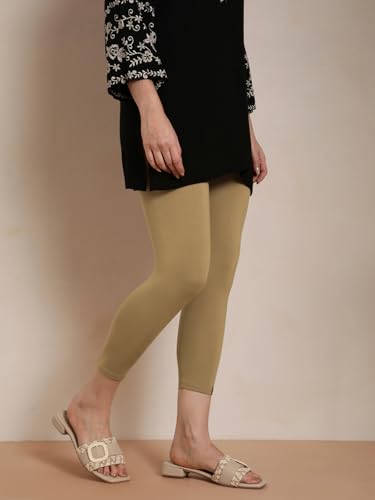 TWIN BIRDS Viscose Elastane Stretch Leggings for Women | Mid Rise Skinny Fit, High Ankle & 7/8 Cropped Length Active Legging