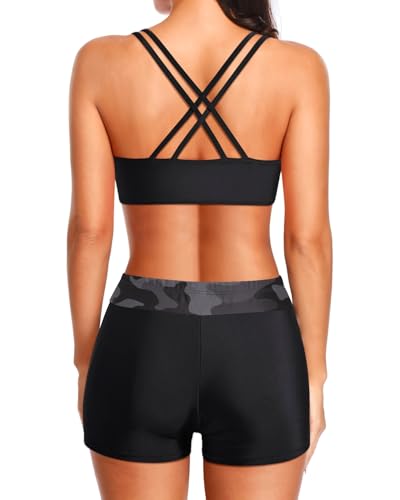 Image of Holipick 3 Piece Tankini Swimsuits for Women Tummy Control Bathing Suits Swim Tank Top with Bra Boy Shorts Teen Swimwear 2026