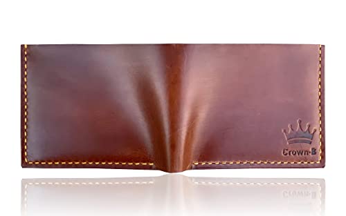 Crown-B Men's Bifold Leather RFID Blocking Wallet Genuine Crazy Horse Leather 100% Handmade Wallet Premium Quality3