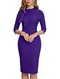 MUXXN Women's Audrey Hepburn 1960s Half Sleeve Belt Formal Work Dress XL Purple