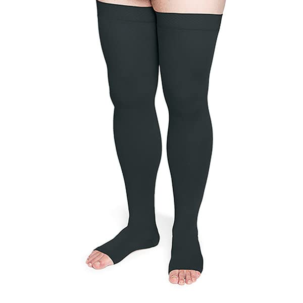 Image of Sigvaris Specialty 552 Secure Unisex 20-30 Open Toe Thigh High Compression Stockings w /Silicone Band Beige M4 Long Full