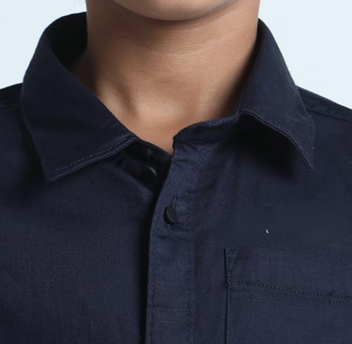 Image of Red Nine Rocket Science Boys' Solid Satin-Finish Poly Cotton Shirt | Single Pocket, Spread Collar, Long Sleeve, Casual