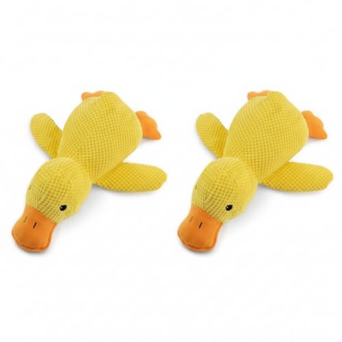 Calming Duck Toy for Dog Squeaky Interactive Plush Toy Quack-Quack Chew Toy Soft Stuffed Calming Yellow Duck Toy for Anxious Dogs Pet Calming Pillow For Puppies Small Medium Dogs (2Pcs Duck)