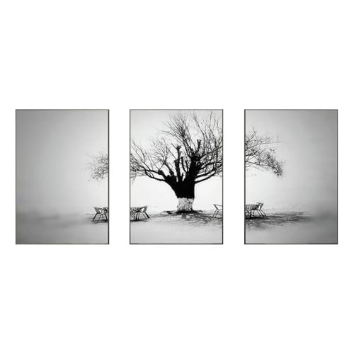 Tableau paysage noir et blanc triptyque moderne 80x120 cm pour salon