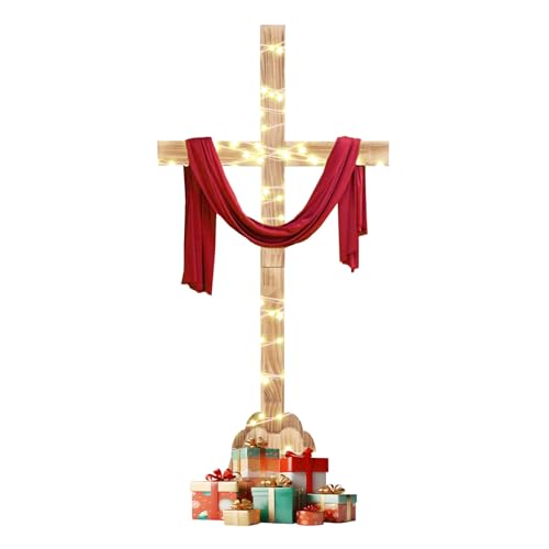 Croix de Pâques en bois brut de 90 cm, sculpture religieuse sur pied de qualité supérieure