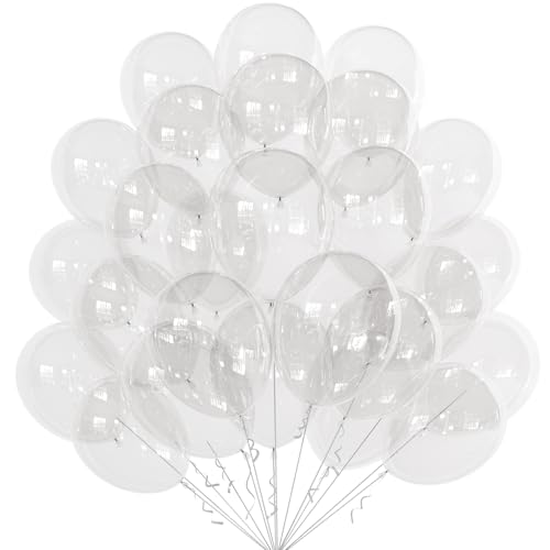 Image of KALOR 10 Inch Clear Balloons, 100 Pcs Latex Helium Balloons for Kid's Birthday Party Baby Shower Wedding Graduation Graduation Party Decorations