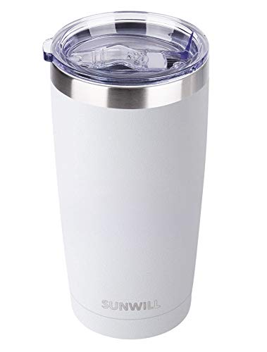 Image of SUNWILL Travel Coffee Tumbler 20 oz, Insulated Mug with Lid, Stainless Steel Cup for Hot and Cold Drinks, Powder Coated White