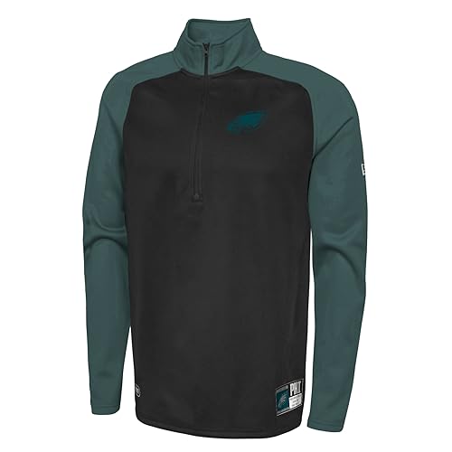 Outerstuff NFL Men's Philadelphia Eagles Performance 1/4 Zip Pullover Fleece Top, O-Line Size M