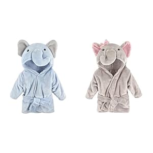 Hudson Baby Plush Animal Face Robes, Blue Elephant and Pretty Elephant