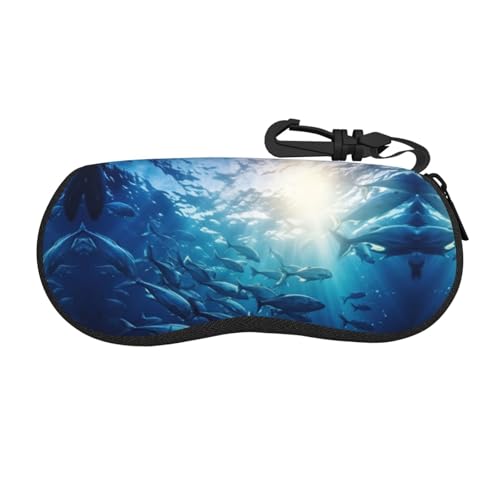 Funda para gafas de sol con estampado de jardín, funda de neopreno suave con cremallera para mujeres, niñas y hombres, Blue Ocean Underwater Fish2, One Size