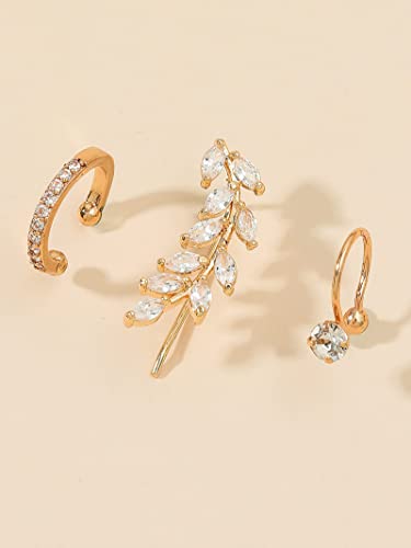 3 Pcs Ear Cuff Earrings For Women Ear Cuff Non Piercing Earrings Leaf Ear Cuff Sparkling Circle Ear Clip Gifts For Daughter Fake Earrings For Girls Birthday Valentine's Day Gifts(3Pcs) #TOP7