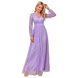 Les robes longues à manches longues pour femme sont conçues avec un col en V classique à l'encolure, montrant votre clavicule sexy. Design taille haute avec nœud automatique met en valeur la taille flatteuse, vous rendant plus attrayante.