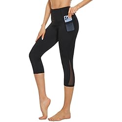 neppein Leggings deportivos con bolsillos, para mujer, cintura alta, opacos, pantalones de deporte, yoga, pantalones de fitness, Negro 3/4, L