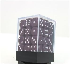 Chessex Dice d6 Sets: Opaque Purple with White - 12mm Six Sided Die (36) Block of Dice