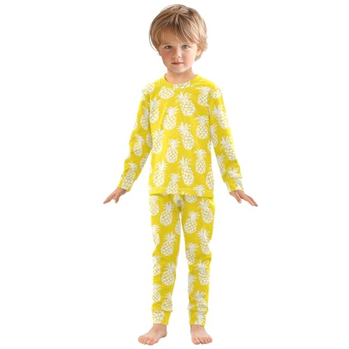 White Pineapples Cute Pajama Sets Long Sleeve Top and Pants, Snug Fit Sleepwear for Night Wears3