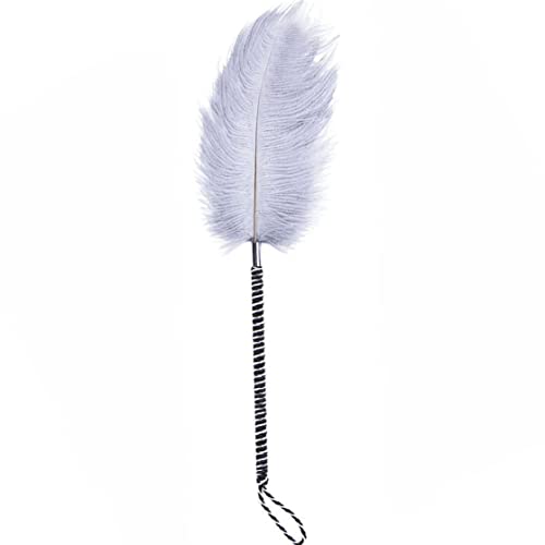 Fuwok Soft Ostrich Feather Tickler Whips Crop (White-Grey)