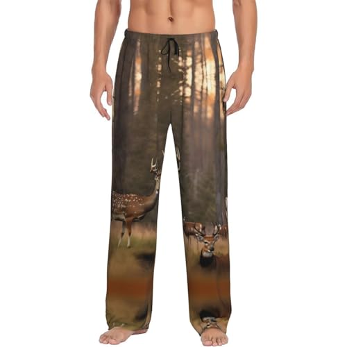 Pantalon de pyjama homme noir XL imprimé cerf avec poches pratiques par EdWal