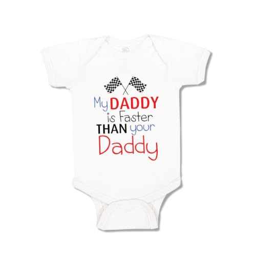 Image of Cute Rascals Baby Bodysuit My Daddy Is Faster than Your Daddy Race Car Dad Father's Day Funny Cotton