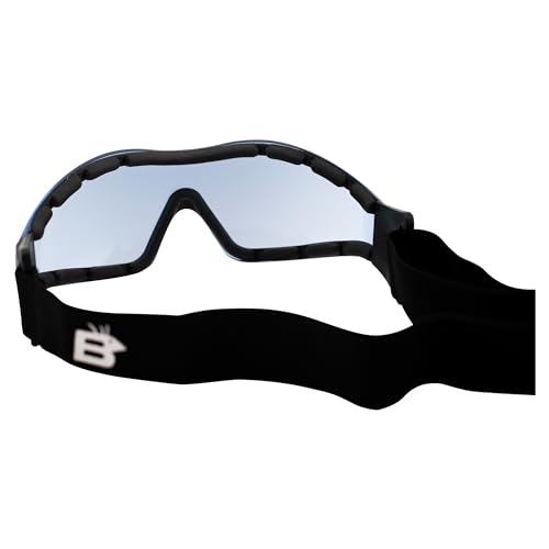 Birdz Eyewear Boogie Foam Padded Motorcycle Ski Skydiving Z87.1 Safety Goggles Black Frame with Blue Mirror Lenses Anti-Fog