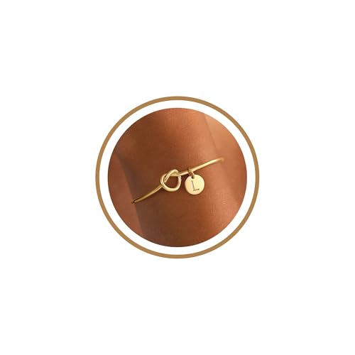Image of M MOOHAM Mothers Day Gifts - Dainty Tie the Knot Letter A-Z Initial Bracelet for Women 14K Gold Plated Cuff Bangle Bracelet Jewelry Personalized Bridesmaid Proposal Gifts for Women