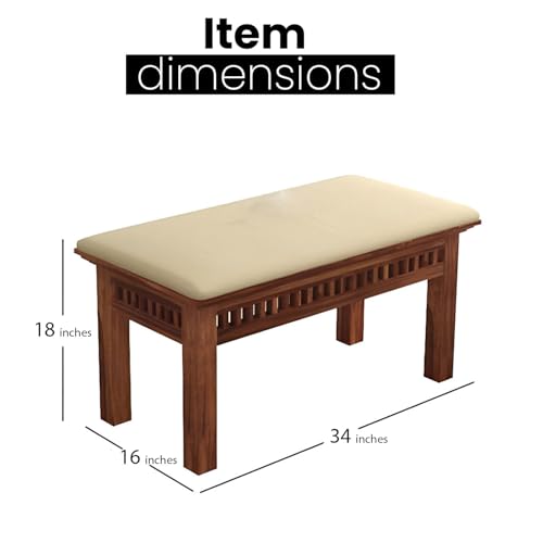 Image of Solid Sheesham Wood 4 Seater Dining Table Set | Multipurpose Modern Dining Room Set with 2 Cushioned Chairs and 1 Bench for Home Livingroom Dining Room Hall Office and Hotel (Honey Finish)