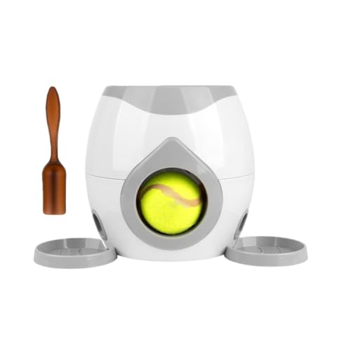 Lamantt犬インタラクティブトレーニング報酬マシンフードリーカー、ボールランチャーおもちゃ自動ピッチングマシンには、2つのミニテニスボール投げおもちゃペットおもちゃボール投げが付属しており、ストレスを解消し、屋内遊びの運動不足を解消します。 (浅灰)