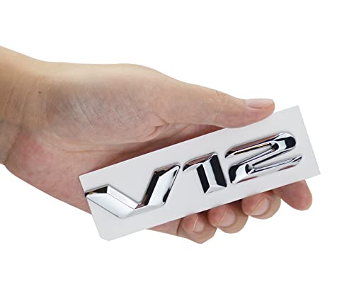 Image of 1Pc V12 Emblem 3D Badge Fender Trunk Tailgate Exterior Decal Sticker Replacement for V12 Engine Auto Car (Silver)
