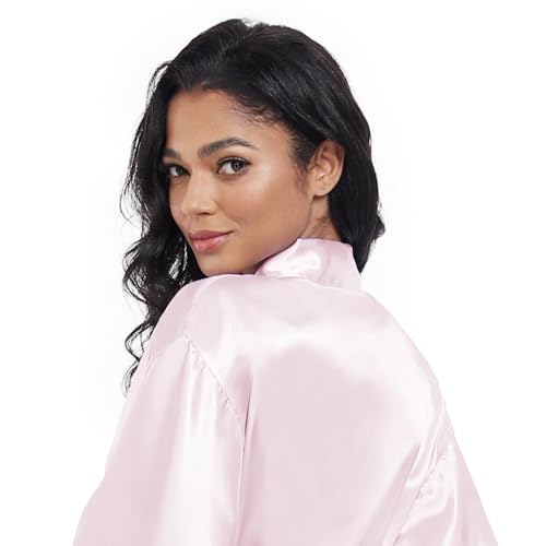 Image of Women's Short Satin Robes Lightweight Silky V-Neck Sleepwear Wedding Bridal Party Bride Bridesmaid Bathrobes