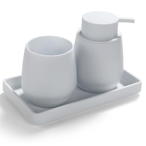 AJEUNGAIN Set Bagno Bianco - Dispenser Sapone, Portaspazzolino, Vassoio da Vanity, Moderno Accessori...