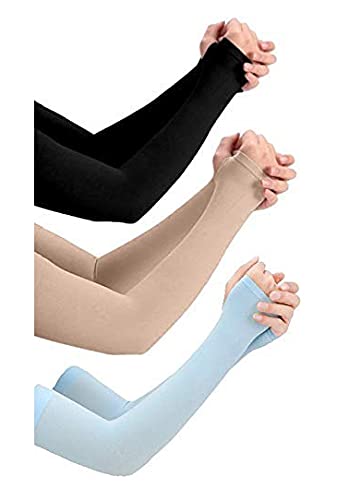 TENDSY Biker / Sports Full Arm Fingerless Sleeves Gloves for UV, Dust, Summer, Sun Protection for Men and Women (Pack of 3 Pairs, Multicolor)