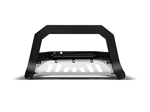 Image of Armordillo 8705209 AR Series Aluminum Bull Bar with LED Light Bar - Matte Black with Aluminum Skid Plate Fits 2019-2021 Chevy Silveardo /GMC Sierra 1500