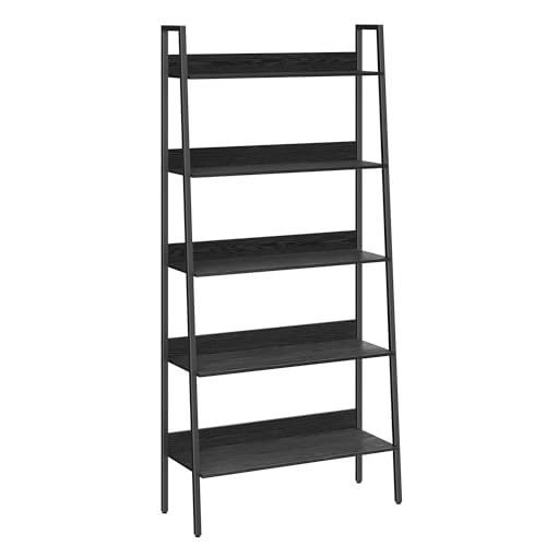 VASAGLE Estante Escalonado, Estante Estrecho de 5 Niveles, estantería para Oficina en casa, Sala de Estar, Dormitorio, Cocina, Industrial, ébano Negro y Tinta Negro LLS129B56