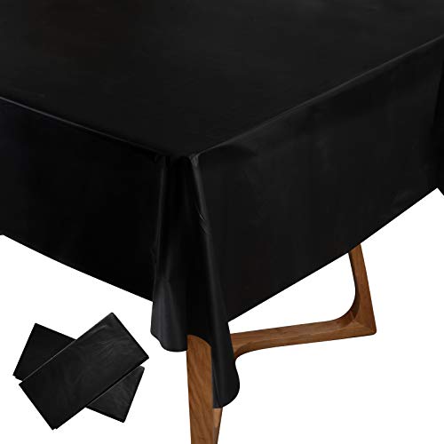 2Pcs Nappe Imperméable Plastique 137*274cm Couverture Rectangulaire Antitache Couvre Linge de Table à Manger Nappe Noël Cuisine Fête Banquet Baby Shower Mariage Anniversaire Baptême Noir