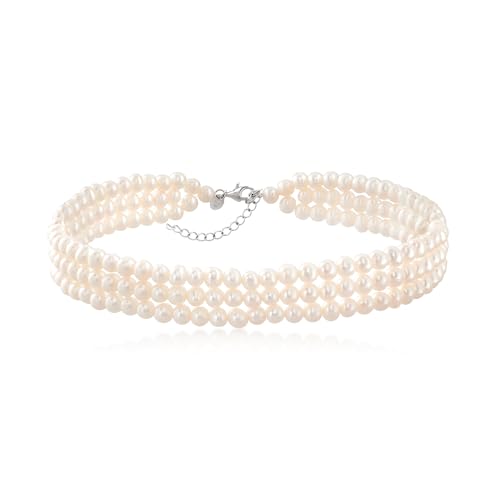 Ross-Simons 5-6mm Cultured Pearl 3-Row Choker Necklace in Sterling Silver. 14 inches