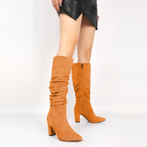 Knee High Boots for Women Chunky Heel Boots Classic Pointed Toe Boots Slouchy Booties for Work Office Comfortable Retro High Heel Boots3