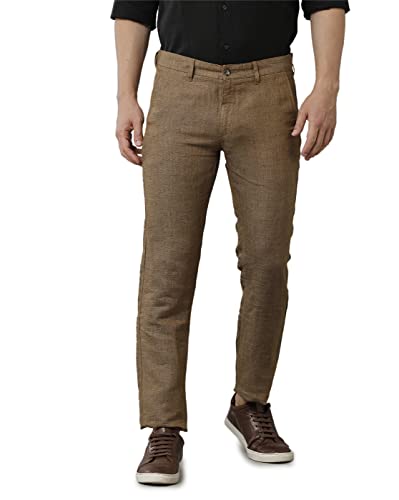 Image of Linen Club Brown Casual Mid-Rise Active Waist Trouser for Men