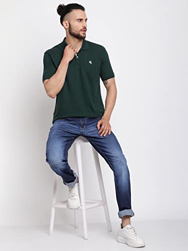 Image of Cantabil Men's Cotton Blend Solid Polo Neck T-Shirt (Regular Fit)