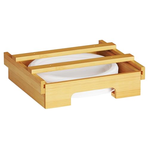 Dispensador De Plato De Bambú - Bajo La Encimera, Soporte De Almacenamiento Vertical, Estante Montado En Gabinete, Soporte De Madera Para Cocina | Solución De Almacenamiento En Casa De Contador De