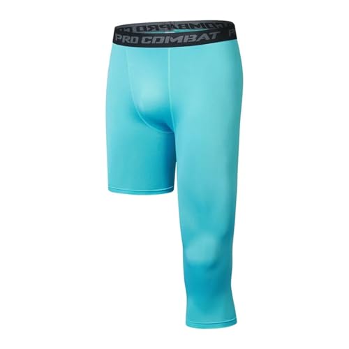 JTKSSCS Mallas Compresion Hombres niño niña niños Corriendo una Pierna Medias Pantalones de Gimnasio Baloncesto fútbol Fitness Ejercicio Deporte Capri Leggings(Left Long Blue,28)