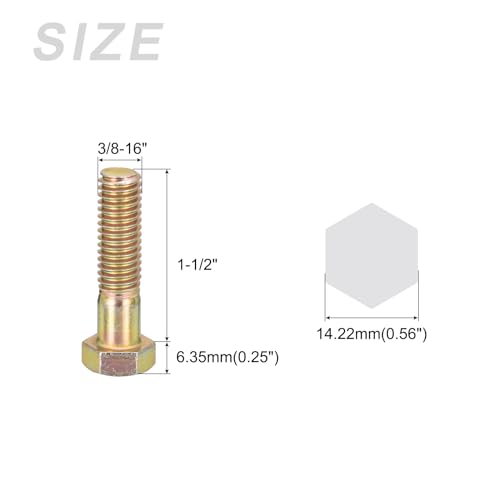 Image of METALLIXITY Hex Bolts (3 /8-16x1-1 /2 inch) 5Pcs, Carbon Steel Zinc Plated, Coarse Thread UNC Hex Head Screw Bolt - for Furniture Repair, Yellow