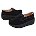 Imagen de rismart Mujeres Piel de Ante Zapatillas de Cuña Zapatos de Plataforma Slip on Mocasines Negro