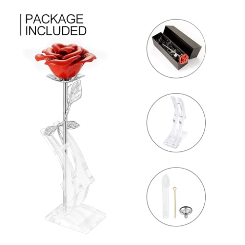 abooxiu Rose Flower Keepsake Urn for Ashes - Small Stainless Steel Mini Cremation Urn - Red - Thumbnail 7